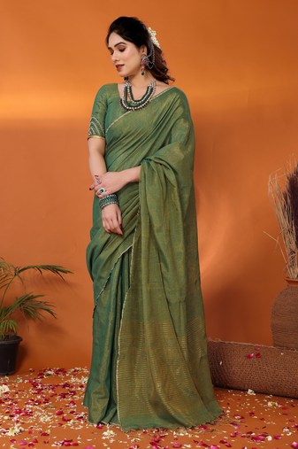 Jodha green tissue saree with blouse
