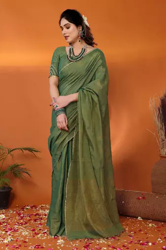 Jodha green tissue saree with blouse