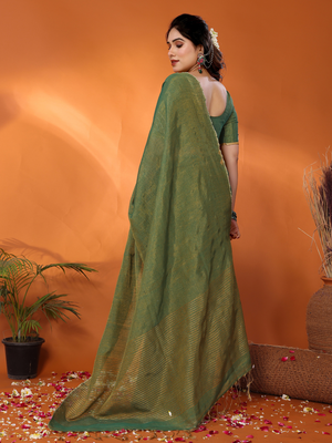 Jodha green tissue saree with blouse 2