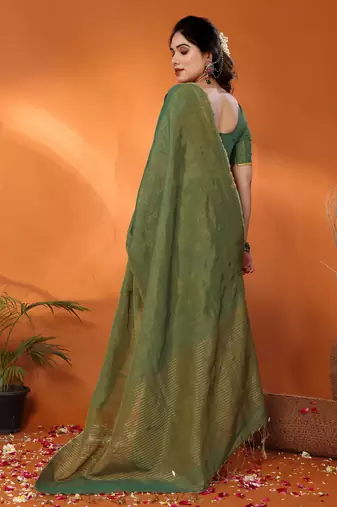 Jodha green tissue saree with blouse