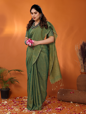 Jodha green tissue saree with blouse 3