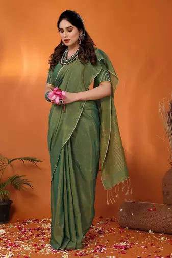 Jodha green tissue saree with blouse