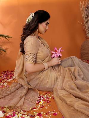 Shakuntala golden tissue saree with blouse 4