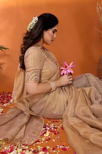 Shakuntala golden tissue saree with blouse