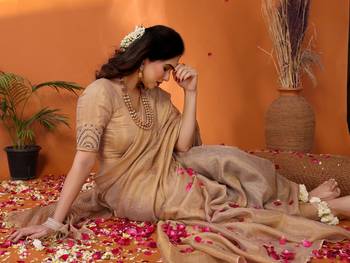 Shakuntala golden tissue saree with blouse 5