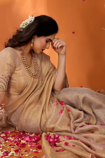 Shakuntala golden tissue saree with blouse