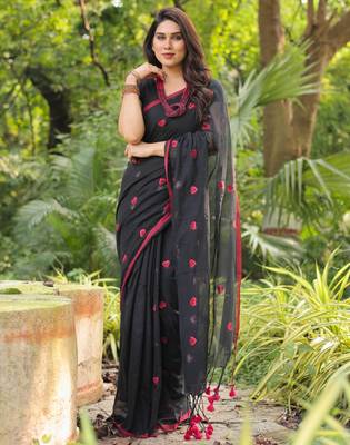 Dilbaru red heart embroidery cotton saree with blouse 1