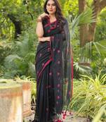 Dilbaru red heart embroidery cotton saree with blouse