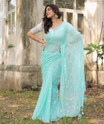 Jenny embroidered mul cotton saree with blouse 1