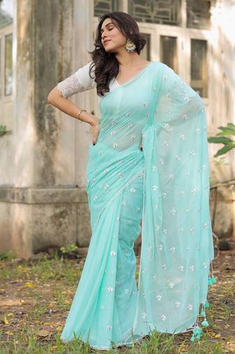 Jenny embroidered mul cotton saree with blouse