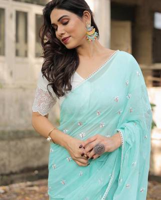 Jenny embroidered mul cotton saree with blouse 2