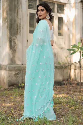 Jenny embroidered mul cotton saree with blouse