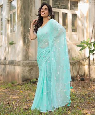 Jenny embroidered mul cotton saree with blouse 4