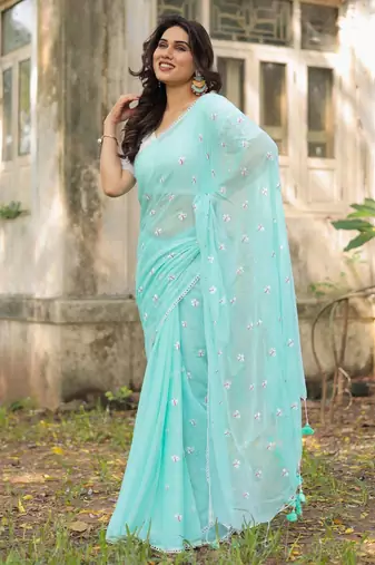 Jenny embroidered mul cotton saree with blouse