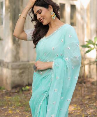 Jenny embroidered mul cotton saree with blouse 5