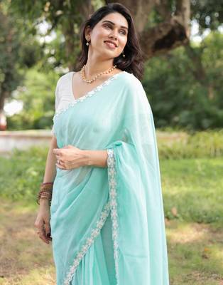 Green rose mul cotton saree with blouse 3