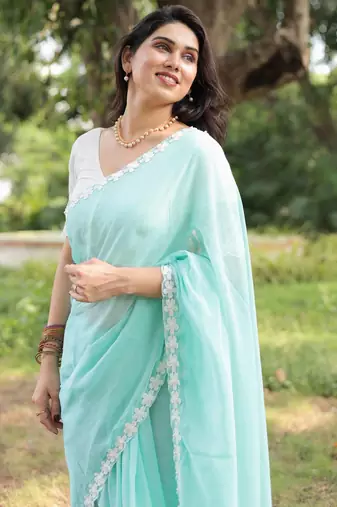 Green rose mul cotton saree with blouse