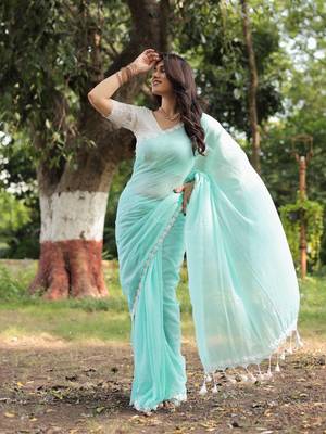 Green rose mul cotton saree with blouse 4