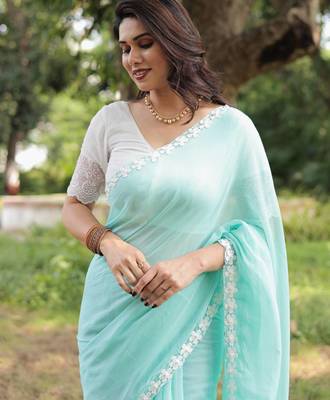 Green rose mul cotton saree with blouse 6