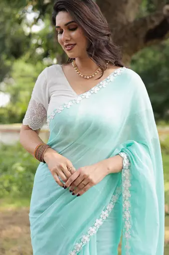 Green rose mul cotton saree with blouse