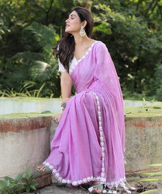 Violet mul cotton saree with blouse 2