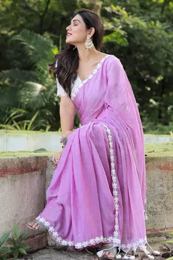 Violet mul cotton saree with blouse