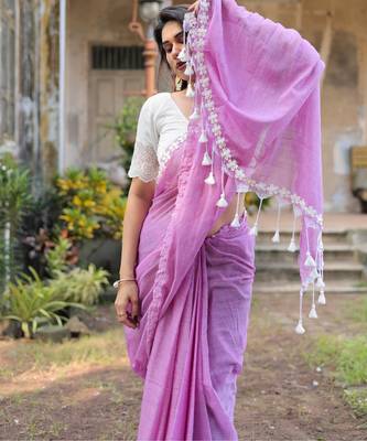 Violet mul cotton saree with blouse 3