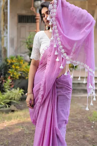 Violet mul cotton saree with blouse