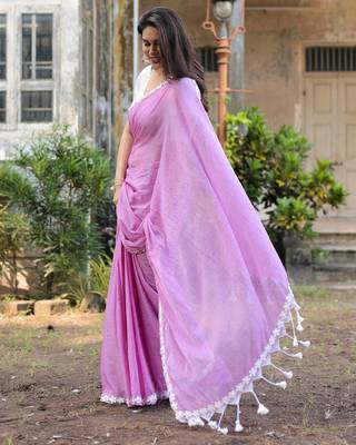 Violet mul cotton saree with blouse 4