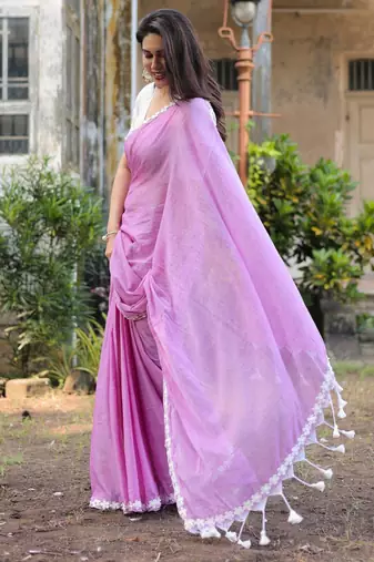 Violet mul cotton saree with blouse