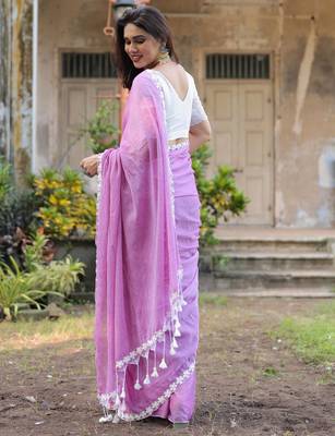 Violet mul cotton saree with blouse 5