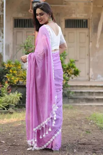 Violet mul cotton saree with blouse