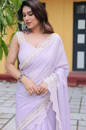 Lakshmi lace work cotton saree with blouse