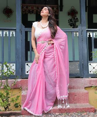 Ruhi pink mul cotton saree with blouse 3