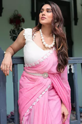 Ruhi pink mul cotton saree with blouse
