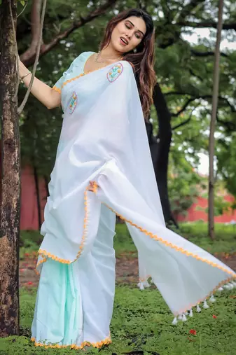 Riddhi embroidered cotton saree with blouse