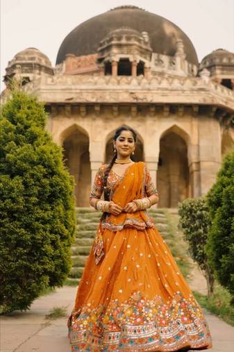 Mustard readymade Chaniya Choli with sequin and Thread Work 