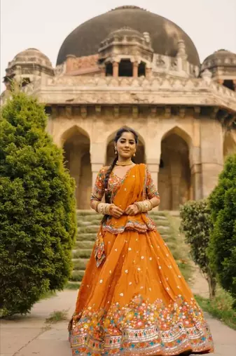 Mustard readymade Chaniya Choli with sequin and Thread Work 