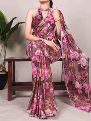 onion pink Weightless Floral printed Saree 1