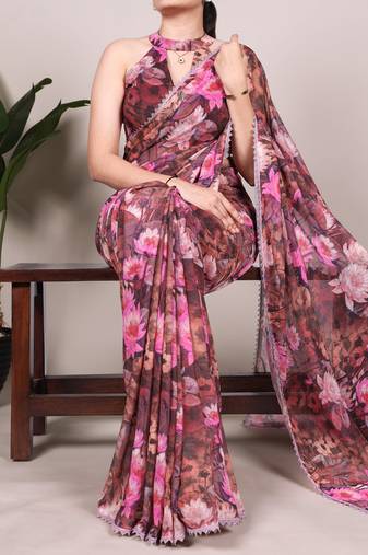 onion pink Weightless Floral printed Saree