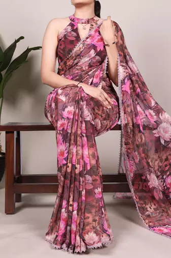 onion pink Weightless Floral printed Saree