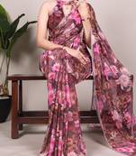 onion pink Weightless Floral printed Saree