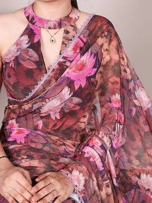 onion pink Weightless Floral printed Saree 2