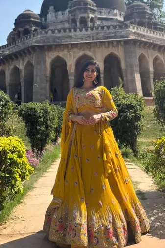 Mustard readymade Haldi Lehenga Choli with sequin Work and Coding Dori