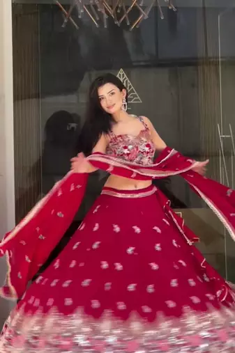 Pink Lehenga Choli with sequin Work and Coding Dori