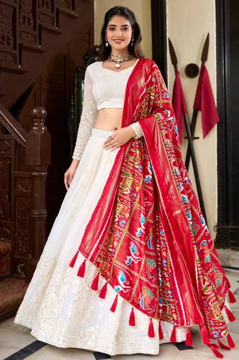Stunning Off White Georgette Lucknowi Work Lehenga Choli