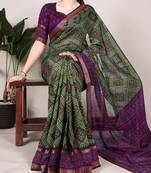 Mehendi Chanderi Bandhej Print Saree with Zari Detailing