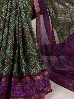Mehendi Chanderi Bandhej Print Saree with Zari Detailing 3