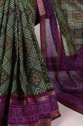 Mehendi Chanderi Bandhej Print Saree with Zari Detailing