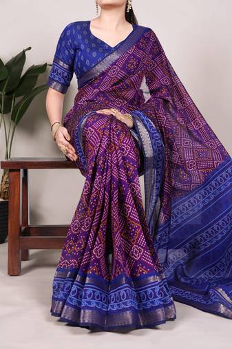 purple Chanderi Bandhej Print Saree with Zari Detailing